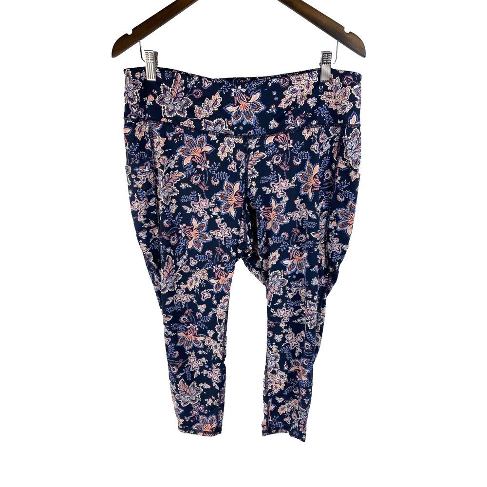 J Jill Fit Performance Leggings Womens Size XLp Pockets Purple Floral Colorful